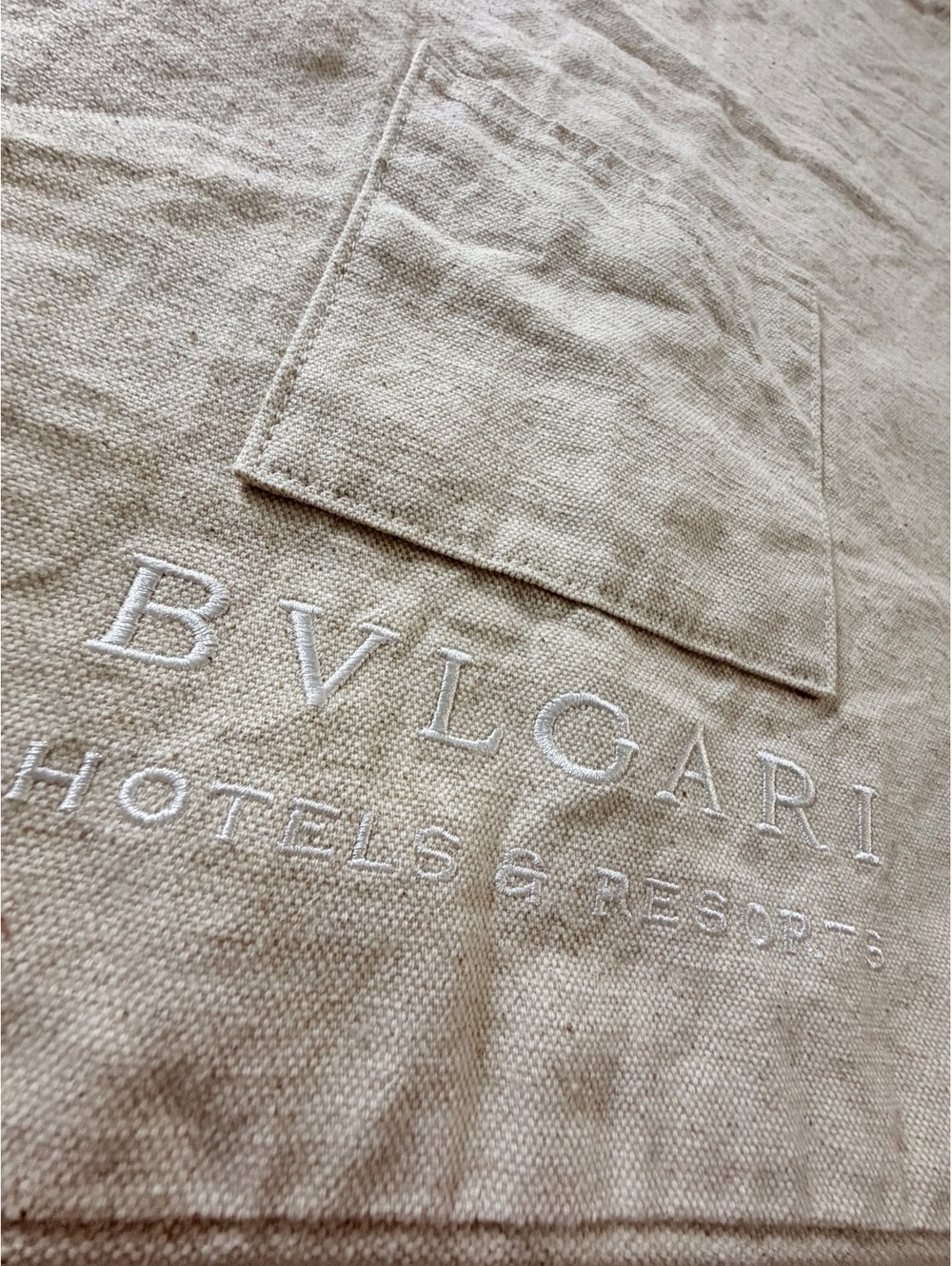 Bvlgari Hotels & Resorts Beige Cotton Drawstring Bag with Front Pocket